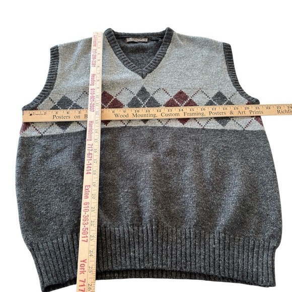 Vintage Mens Argyle Sweater Vest Multicolor X-Large Wool Blend Academia Classic - Picture 8 of 12